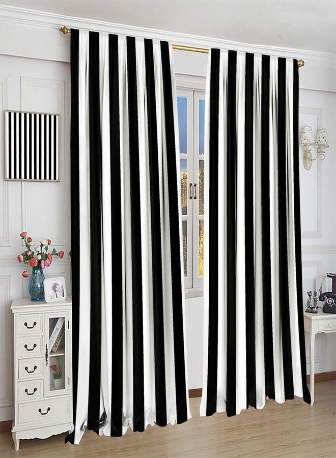 KANEPE Stripe Curtains for Kitchen Decor, Vertical Black and White Stripe Full Pattern Print Window Treatments, Rod Pocket Thermal Insulation Drapes for Bedroom Living Room, 42" W X 45" L - Image 5